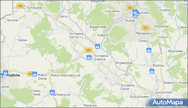 mapa Ścinawka Średnia, Ścinawka Średnia na mapie Targeo