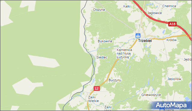 mapa Siedlec gmina Trzebiel, Siedlec gmina Trzebiel na mapie Targeo
