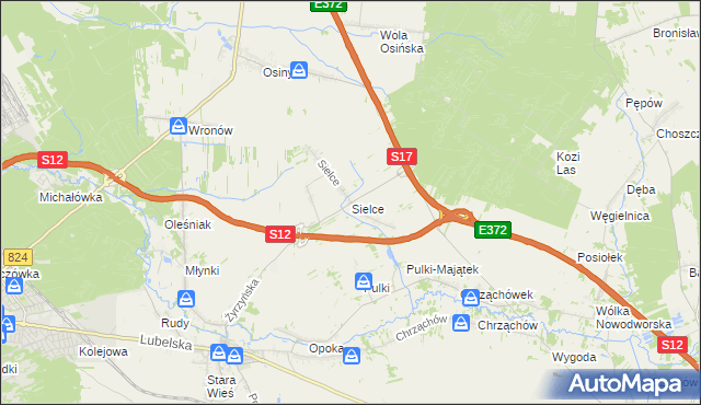 mapa Sielce gmina Końskowola, Sielce gmina Końskowola na mapie Targeo