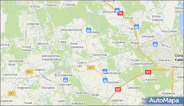 mapa Sierzchów gmina Góra Kalwaria, Sierzchów gmina Góra Kalwaria na mapie Targeo