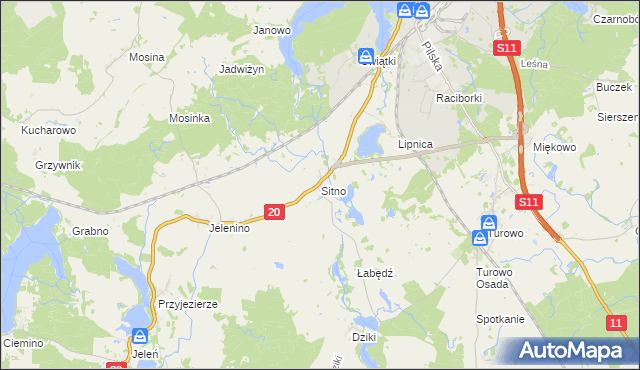 mapa Sitno gmina Szczecinek, Sitno gmina Szczecinek na mapie Targeo