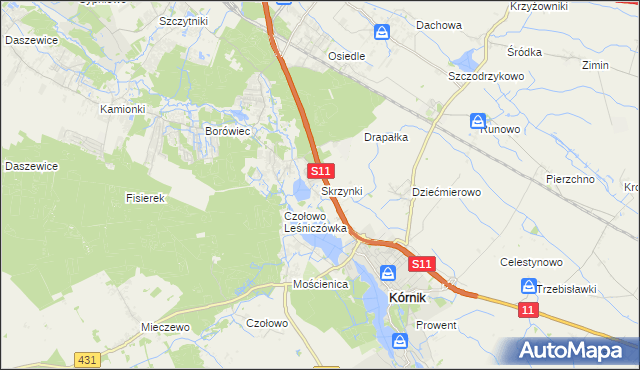 mapa Skrzynki gmina Kórnik, Skrzynki gmina Kórnik na mapie Targeo
