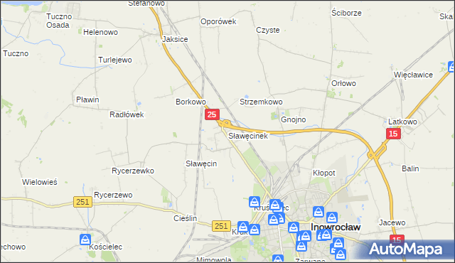 mapa Sławęcinek gmina Inowrocław, Sławęcinek gmina Inowrocław na mapie Targeo
