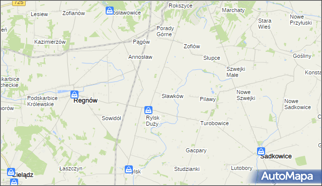 mapa Sławków gmina Regnów, Sławków gmina Regnów na mapie Targeo
