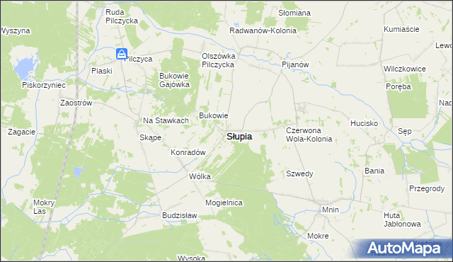 mapa Słupia gmina Słupia Konecka, Słupia gmina Słupia Konecka na mapie Targeo