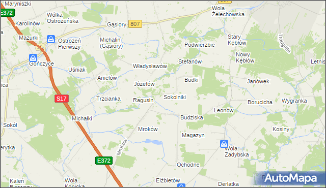 mapa Sokolniki gmina Żelechów, Sokolniki gmina Żelechów na mapie Targeo