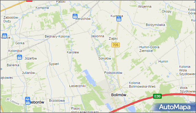 mapa Sokołów gmina Bolimów, Sokołów gmina Bolimów na mapie Targeo