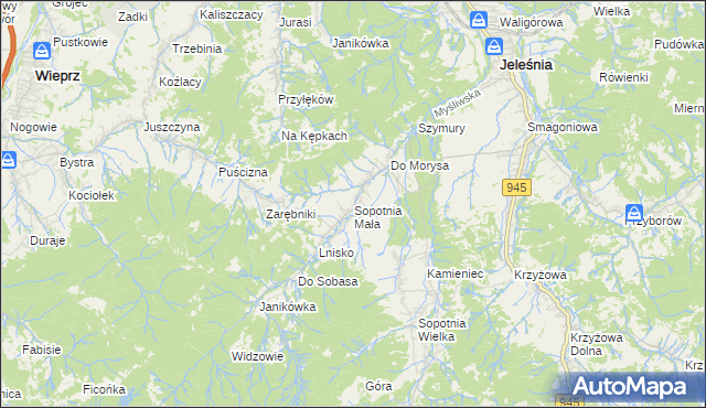 mapa Sopotnia Mała, Sopotnia Mała na mapie Targeo