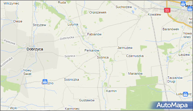 mapa Sośnica gmina Dobrzyca, Sośnica gmina Dobrzyca na mapie Targeo