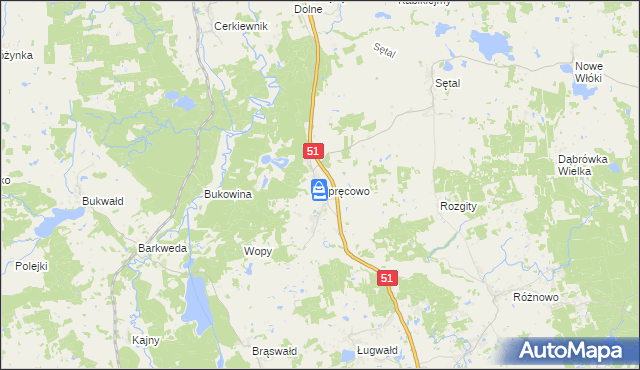 mapa Spręcowo, Spręcowo na mapie Targeo