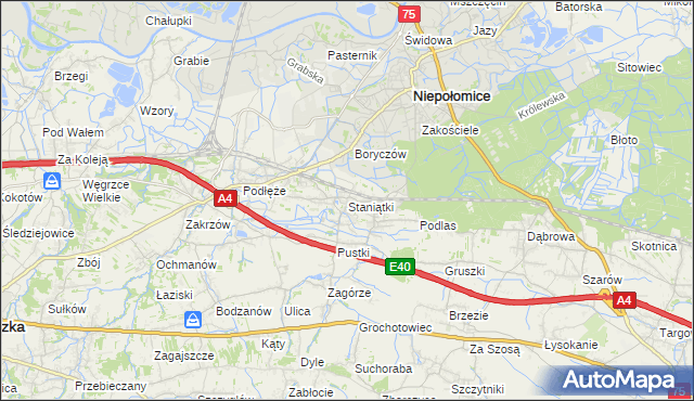 mapa Staniątki, Staniątki na mapie Targeo