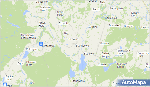 mapa Staniszewo gmina Kartuzy, Staniszewo gmina Kartuzy na mapie Targeo
