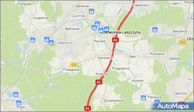 mapa Stanowice gmina Czerwionka-Leszczyny, Stanowice gmina Czerwionka-Leszczyny na mapie Targeo