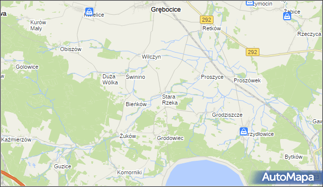 mapa Stara Rzeka gmina Grębocice, Stara Rzeka gmina Grębocice na mapie Targeo