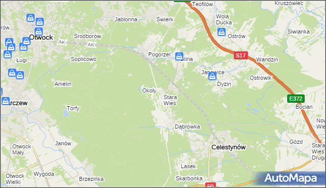 mapa Stara Wieś gmina Celestynów, Stara Wieś gmina Celestynów na mapie Targeo