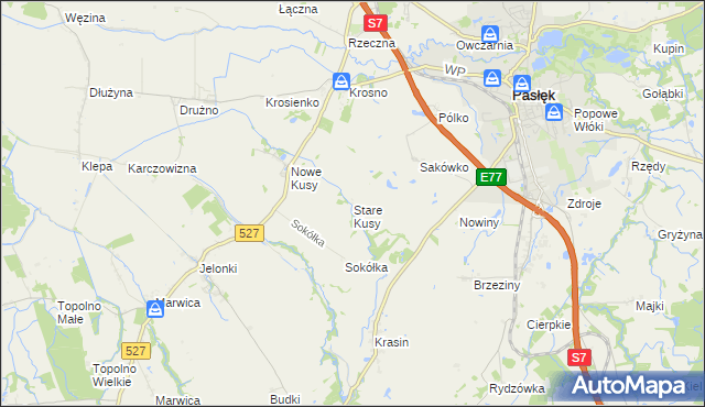 mapa Stare Kusy, Stare Kusy na mapie Targeo