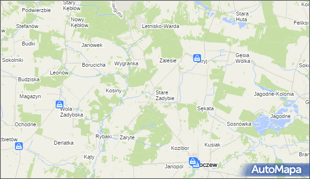 mapa Stare Zadybie, Stare Zadybie na mapie Targeo