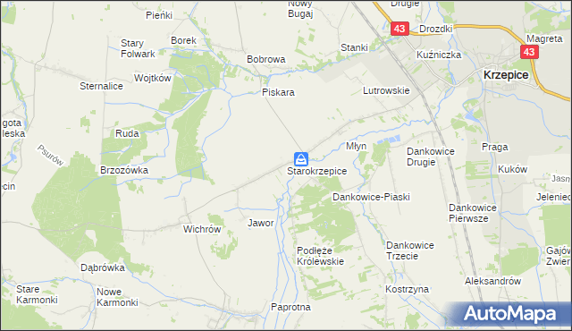 mapa Starokrzepice, Starokrzepice na mapie Targeo