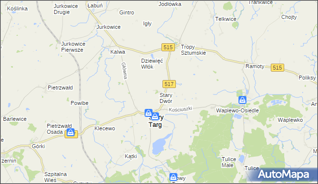 mapa Stary Dwór gmina Stary Targ, Stary Dwór gmina Stary Targ na mapie Targeo