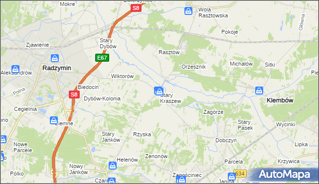 mapa Stary Kraszew, Stary Kraszew na mapie Targeo