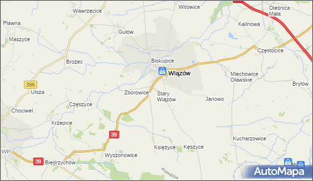 mapa Stary Wiązów, Stary Wiązów na mapie Targeo