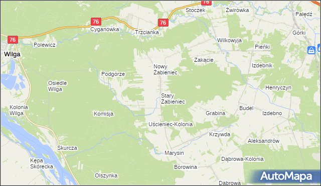 mapa Stary Żabieniec gmina Wilga, Stary Żabieniec gmina Wilga na mapie Targeo