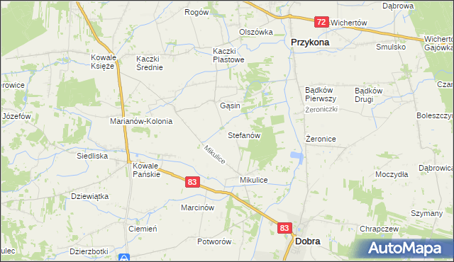 mapa Stefanów gmina Dobra, Stefanów gmina Dobra na mapie Targeo