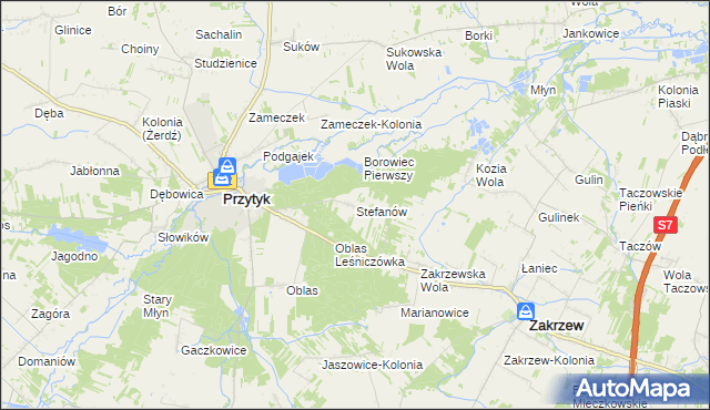 mapa Stefanów gmina Przytyk, Stefanów gmina Przytyk na mapie Targeo