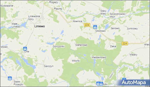 mapa Stefanowo gmina Liniewo, Stefanowo gmina Liniewo na mapie Targeo