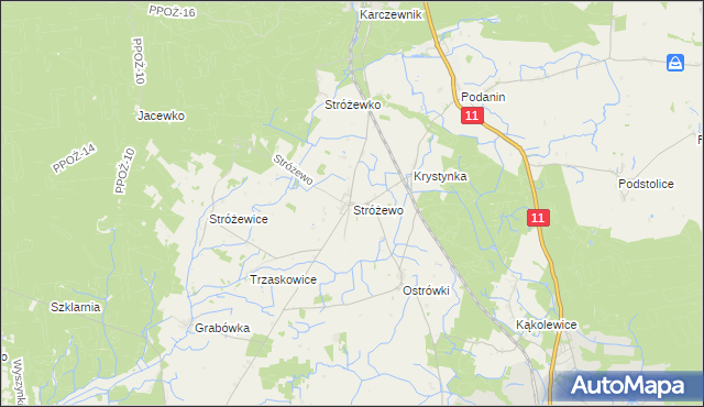 mapa Stróżewo gmina Chodzież, Stróżewo gmina Chodzież na mapie Targeo