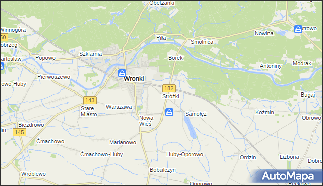 mapa Stróżki gmina Wronki, Stróżki gmina Wronki na mapie Targeo