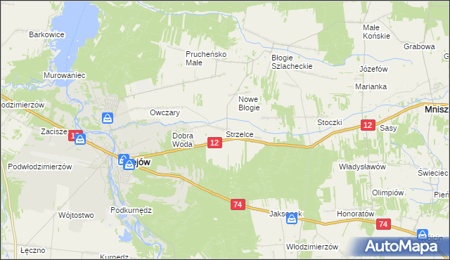 mapa Strzelce gmina Mniszków, Strzelce gmina Mniszków na mapie Targeo