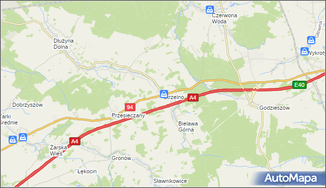 mapa Strzelno gmina Pieńsk, Strzelno gmina Pieńsk na mapie Targeo