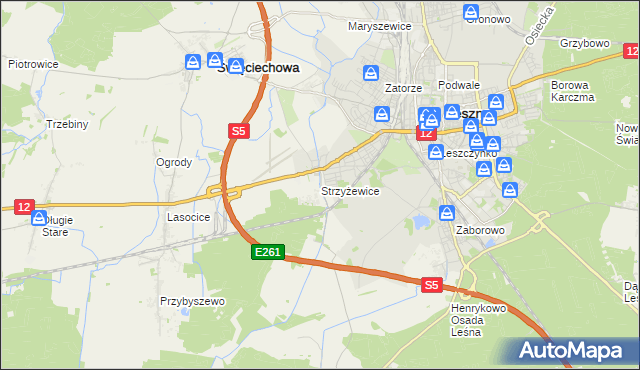 mapa Strzyżewice gmina Święciechowa, Strzyżewice gmina Święciechowa na mapie Targeo