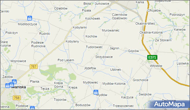 mapa Strzyżowice gmina Opatów, Strzyżowice gmina Opatów na mapie Targeo