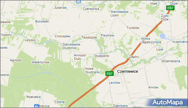 mapa Studzianki gmina Czerniewice, Studzianki gmina Czerniewice na mapie Targeo