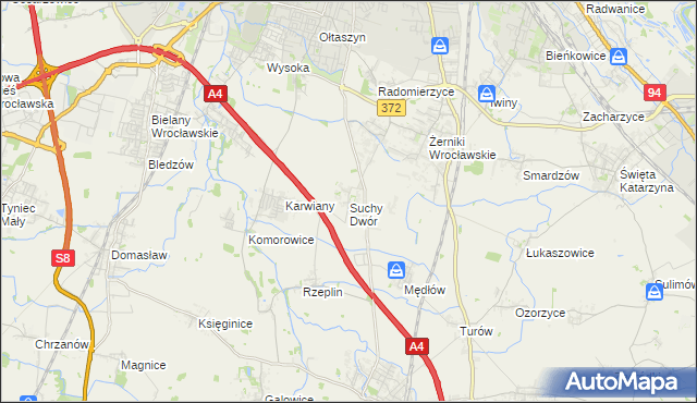 mapa Suchy Dwór gmina Żórawina, Suchy Dwór gmina Żórawina na mapie Targeo