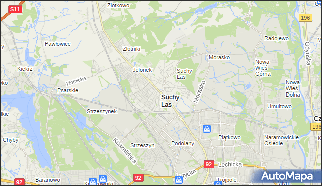 mapa Suchy Las powiat poznański, Suchy Las powiat poznański na mapie Targeo