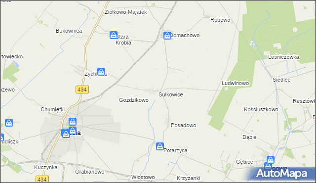 mapa Sułkowice gmina Krobia, Sułkowice gmina Krobia na mapie Targeo