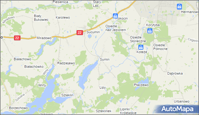 mapa Sumin gmina Starogard Gdański, Sumin gmina Starogard Gdański na mapie Targeo