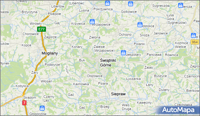 mapa Świątniki Górne, Świątniki Górne na mapie Targeo