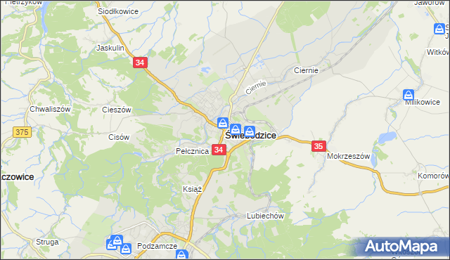 mapa Świebodzice, Świebodzice na mapie Targeo