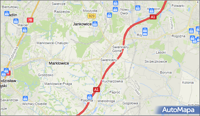 mapa Świerklany, Świerklany na mapie Targeo