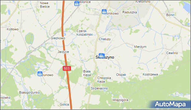 mapa Świeszyno powiat koszaliński, Świeszyno powiat koszaliński na mapie Targeo