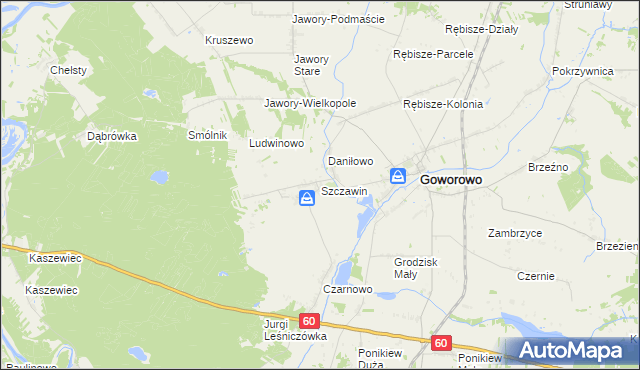 mapa Szczawin gmina Goworowo, Szczawin gmina Goworowo na mapie Targeo