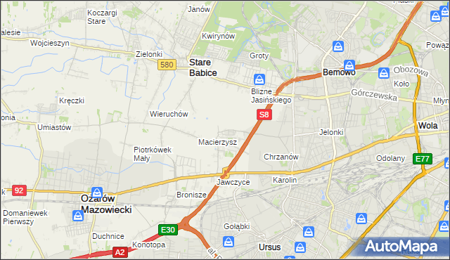 mapa Szeligi gmina Ożarów Mazowiecki, Szeligi gmina Ożarów Mazowiecki na mapie Targeo