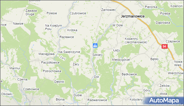 mapa Szklary gmina Jerzmanowice-Przeginia, Szklary gmina Jerzmanowice-Przeginia na mapie Targeo