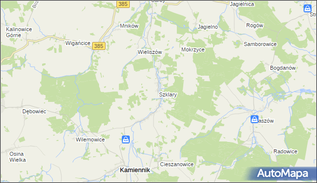 mapa Szklary gmina Kamiennik, Szklary gmina Kamiennik na mapie Targeo