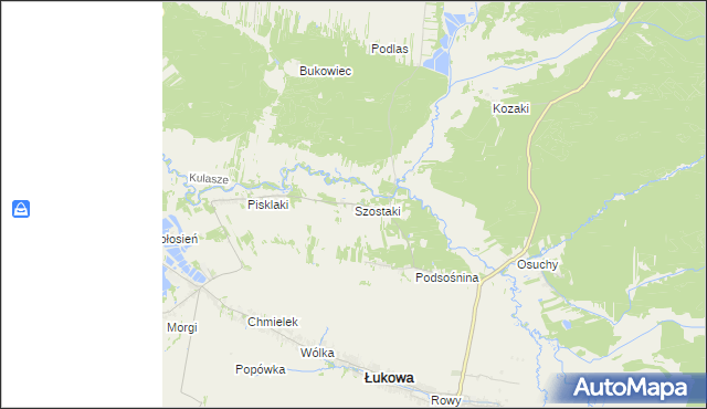 mapa Szostaki gmina Łukowa, Szostaki gmina Łukowa na mapie Targeo