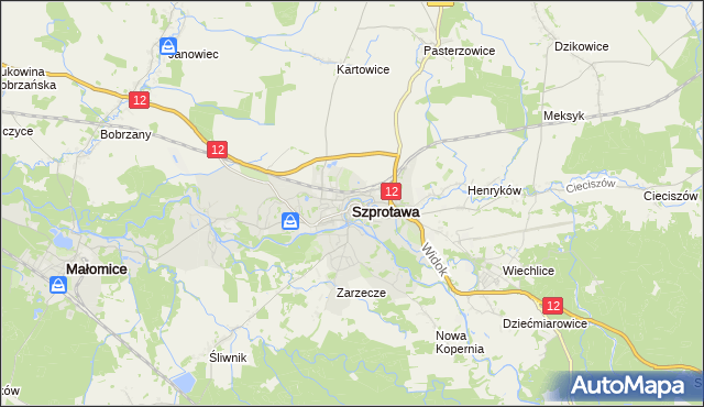 mapa Szprotawa, Szprotawa na mapie Targeo